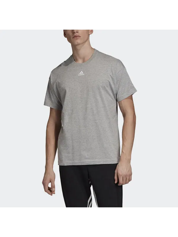 Футболка logo printing stripe causual ventilate male grey Adidas — изображение 3 из 4, серый
