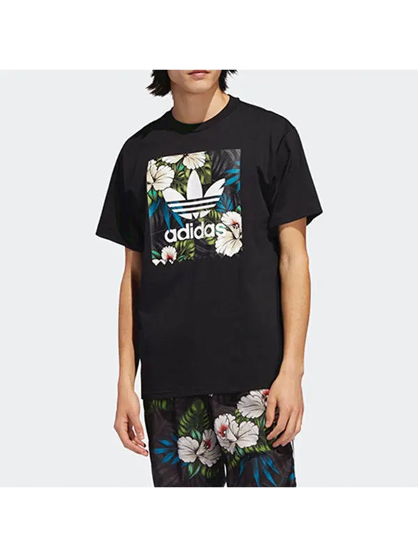 Футболка originals flowers printing short sleeve black Adidas — изображение 3 из 4, черный