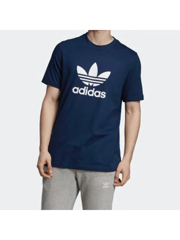 Футболка men's originals trefoil tee colleage alphabet printing breathable short sleeve blue Adidas — изображение 3 из 4