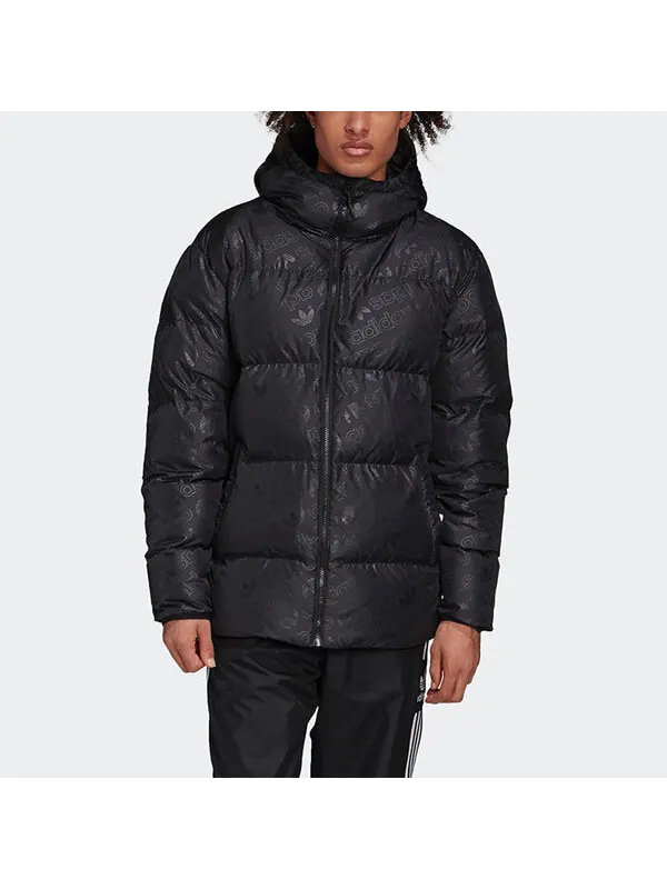 Пуховик adidas originals H Jacket Down Full Print Reversible Stay Warm hooded down Jacket Black — изображение 3 из 4, черный