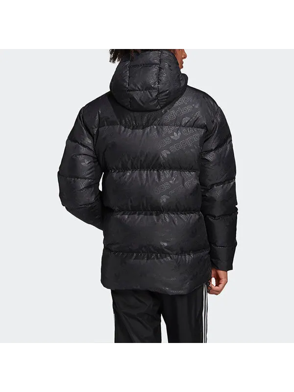 Пуховик adidas originals H Jacket Down Full Print Reversible Stay Warm hooded down Jacket Black — изображение 4 из 4, черный