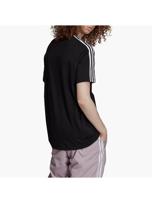 Футболка оригиналы 3 полосы логотип печать короткий рукав мужчины Adidas — изображение 4 из 4, черный