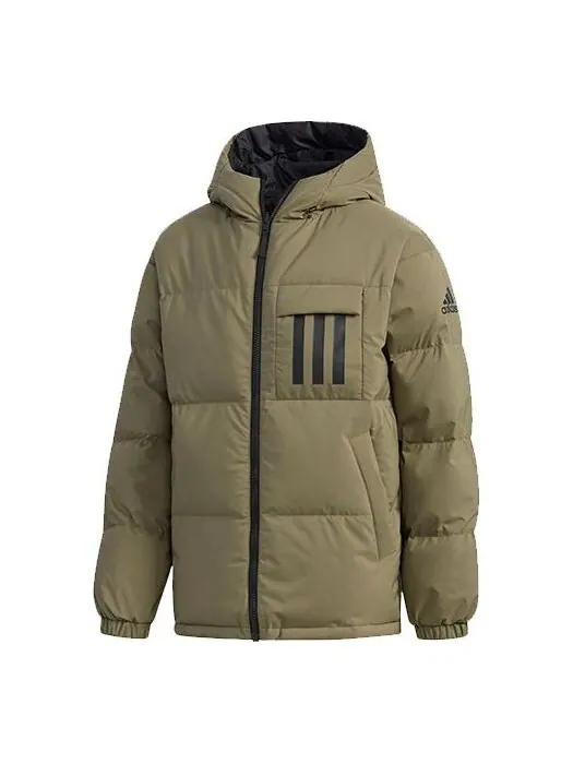 Пуховик adidas Rev 3st Down Ho Stay Warm Reversible Outdoor hooded down Jacket Khaki Brown — изображение 1 из 4, коричневый
