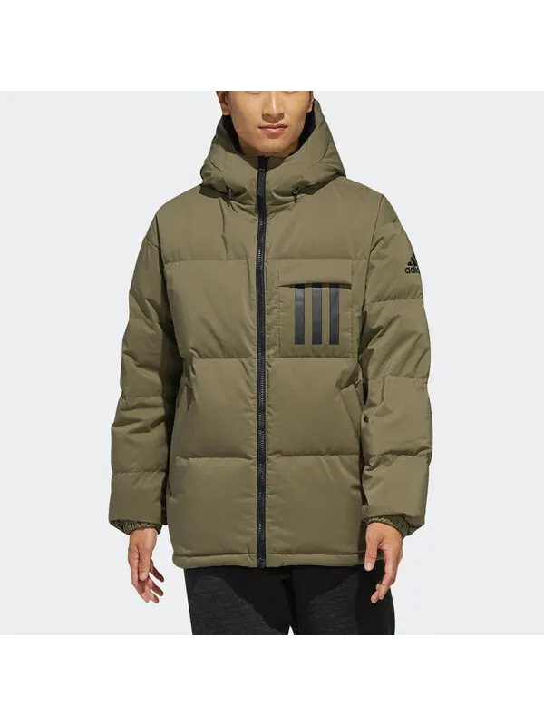 Пуховик adidas Rev 3st Down Ho Stay Warm Reversible Outdoor hooded down Jacket Khaki Brown — изображение 4 из 4, коричневый