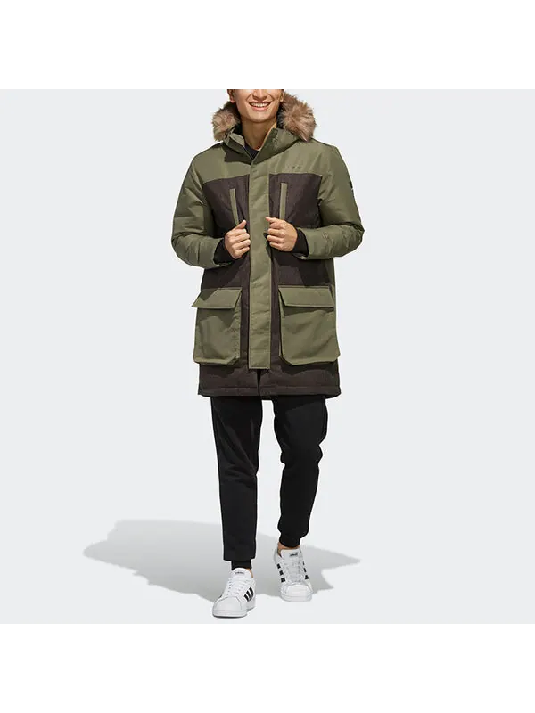 Пуховик adidas neo M STRT Down PRK Sports hooded Stay Warm Down Jacket Khaki Brown — изображение 3 из 4, коричневый