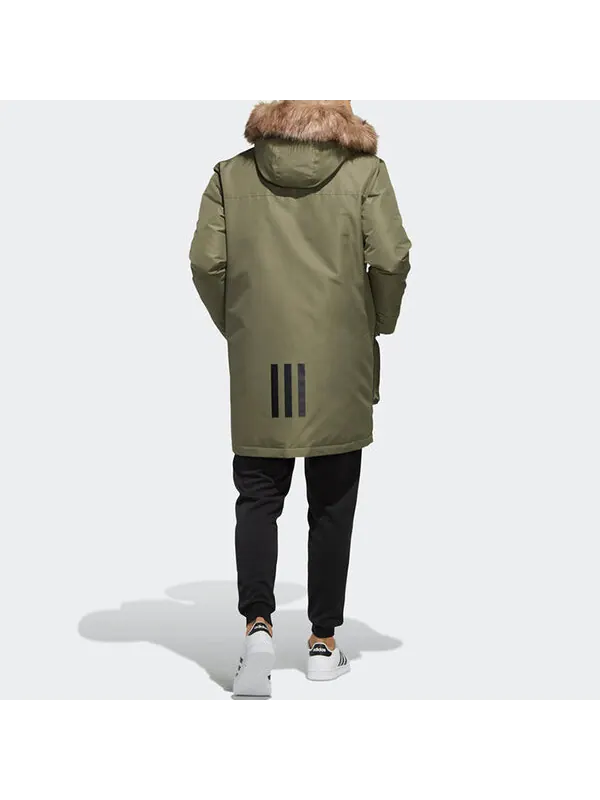 Пуховик adidas neo M STRT Down PRK Sports hooded Stay Warm Down Jacket Khaki Brown — изображение 4 из 4, коричневый