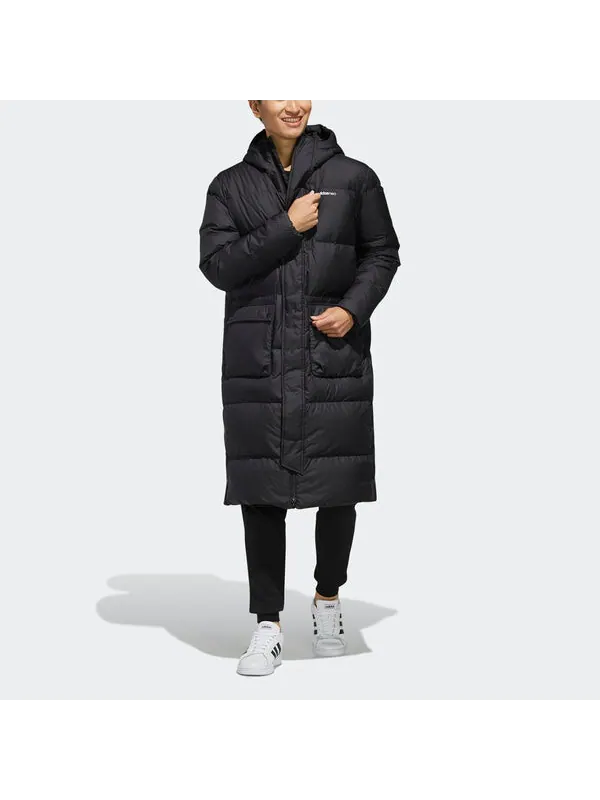 Пуховик adidas neo High Collar Long Down Jacket Black — изображение 3 из 4, черный