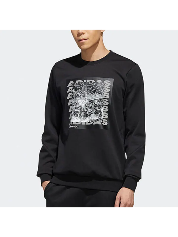 Толстовка adidas neo Csgrswtshrt Sports Round Neck Knit Pullover Long Sleeves Black — изображение 2 из 4, черный