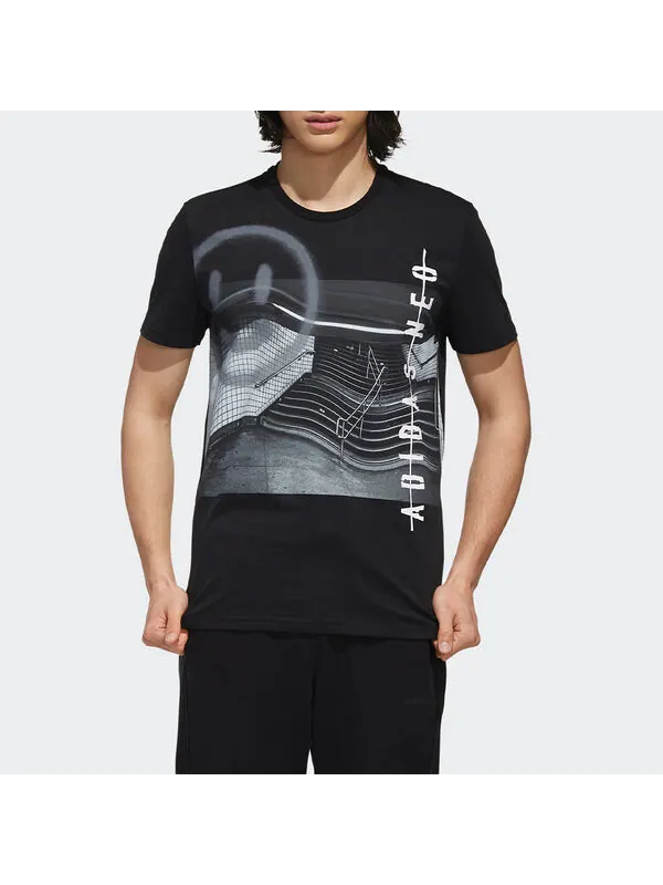Футболка neo m fav art grf t casual sports breathable short sleeve black Adidas — изображение 3 из 4, черный