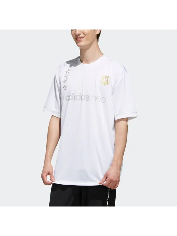 Футболка men's neo logo printing sports round neck short sleeve white t-shirt Adidas — изображение 3 из 4, белый