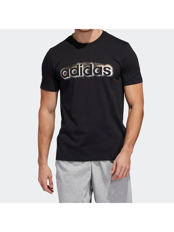 Футболка Adidas Sports Training Round Neck Black Foil Graphic Tee 'Black' — изображение 3 из 4, черный