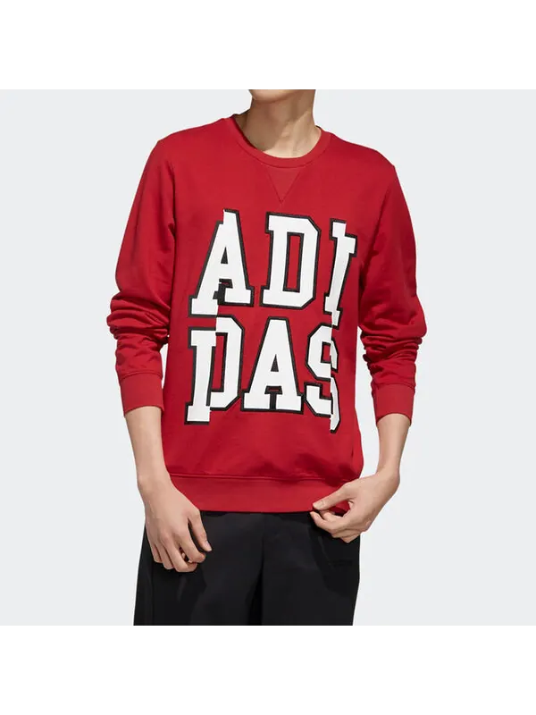 Толстовка adidas neo Large Logo Printing Round Neck Pullover Red — изображение 3 из 4, красный
