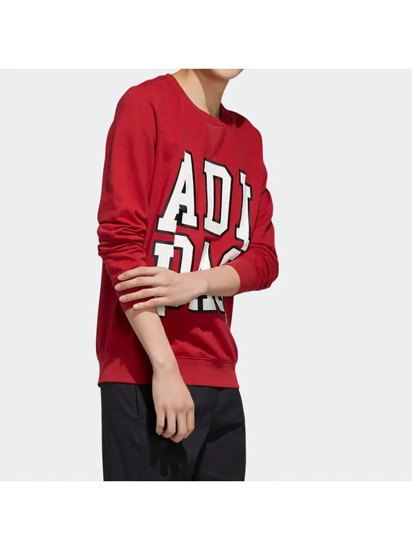 Толстовка adidas neo Large Logo Printing Round Neck Pullover Red — изображение 4 из 4, красный