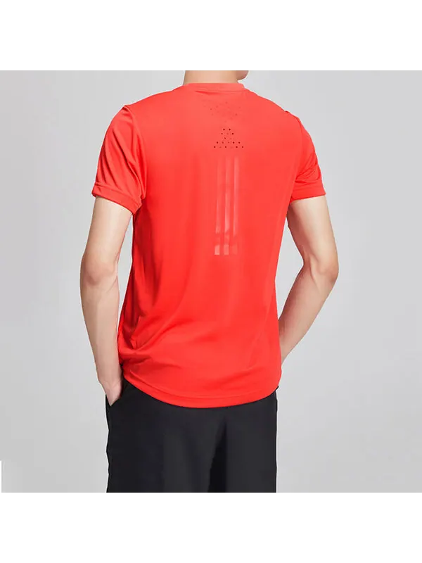 Футболка running training sports round neck short sleeve red Adidas — изображение 3 из 4, красный