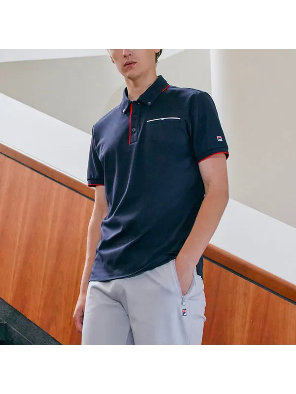 Футболка red colorblock logo short sleeve polo blue Fila — изображение 3 из 4, синий