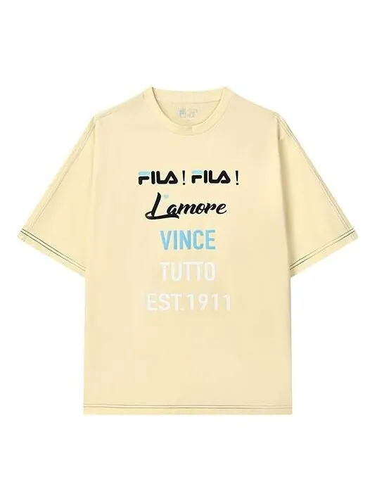Футболка letters logo print sport loose round neck short sleeves t shirt men's yellow Fila — изображение 1 из 2, желтый