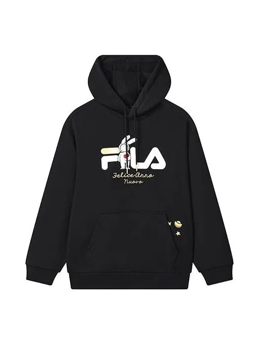 Худи FILA Logo Hoodie 'Black White' — изображение 1 из 2, черный