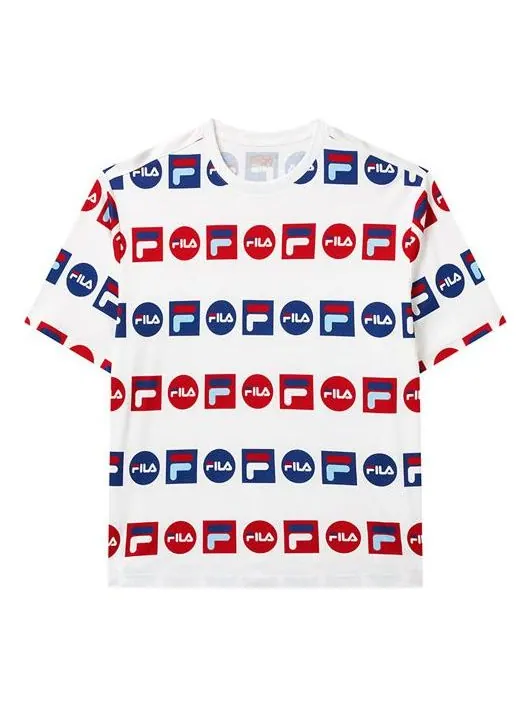 Футболка logo full print sports loose round neck short sleeve white Fila — изображение 1 из 4, белый