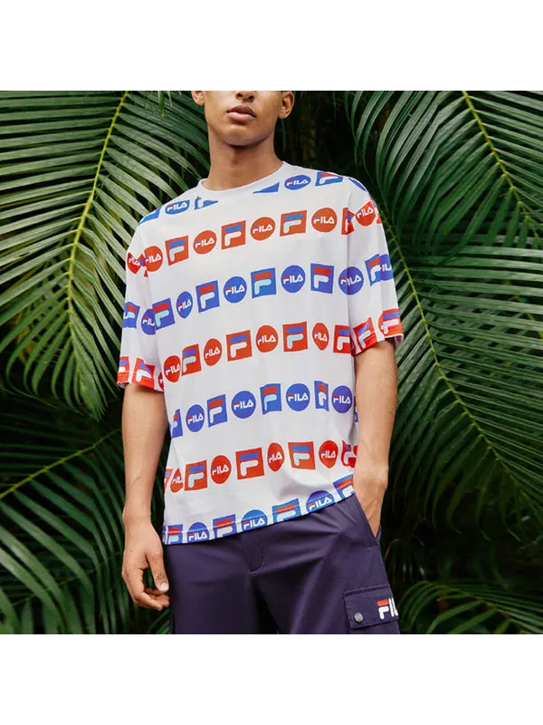 Футболка logo full print sports loose round neck short sleeve white Fila — изображение 3 из 4, белый
