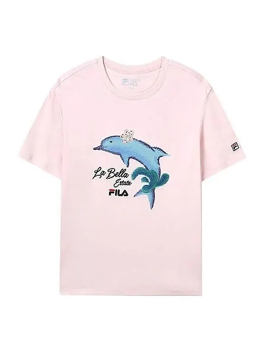 Футболка dolphin printing casual sports short sleeve pink Fila — изображение 1 из 4, розовый