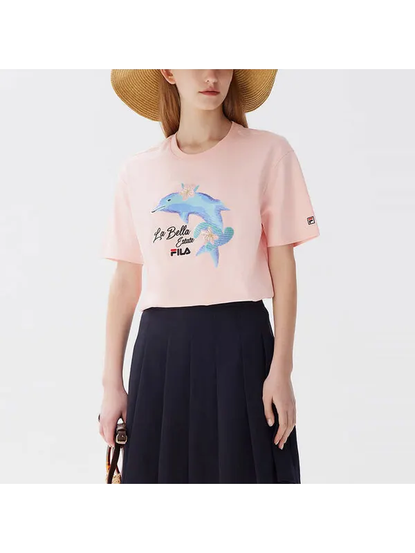 Футболка dolphin printing casual sports short sleeve pink Fila — изображение 3 из 4, розовый