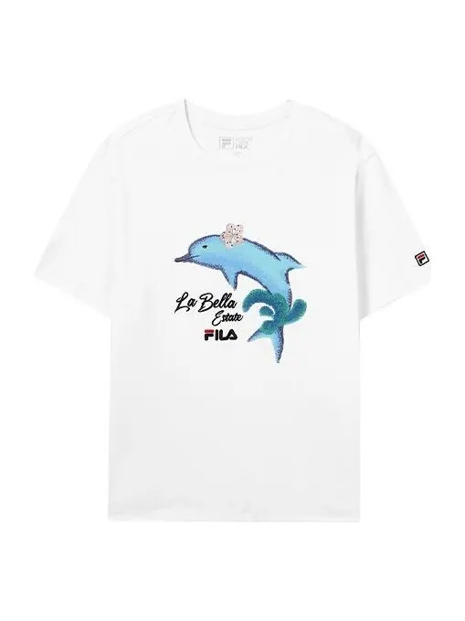 Футболка dolphin printing casual sports short sleeve white Fila — изображение 1 из 4, белый