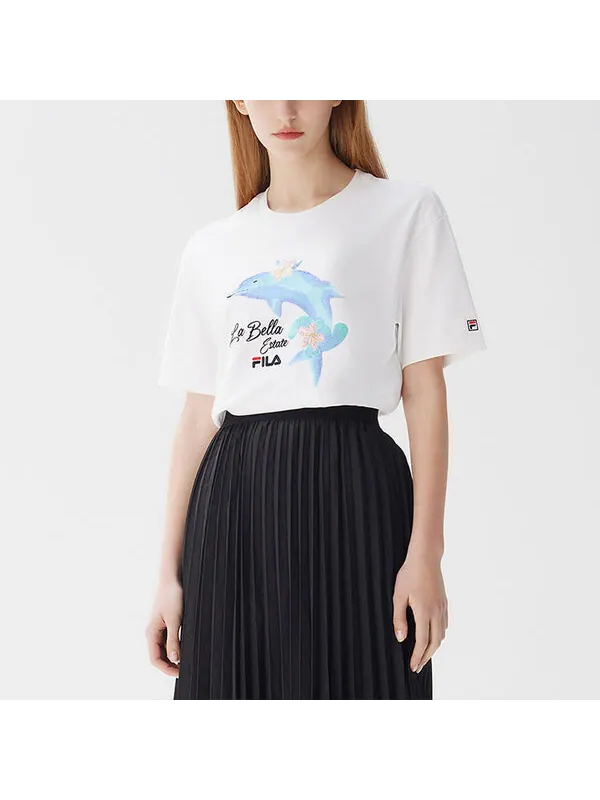 Футболка dolphin printing casual sports short sleeve white Fila — изображение 3 из 4, белый