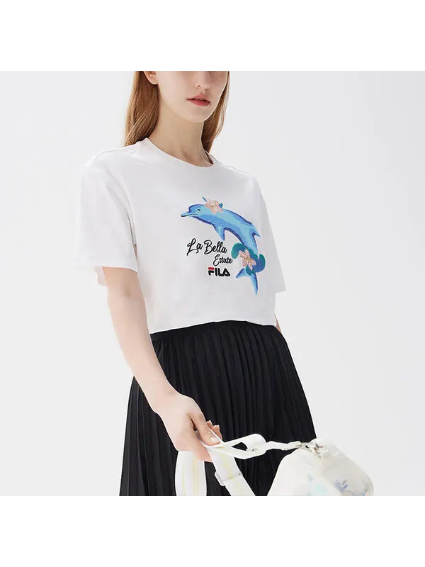 Футболка dolphin printing casual sports short sleeve white Fila — изображение 4 из 4, белый