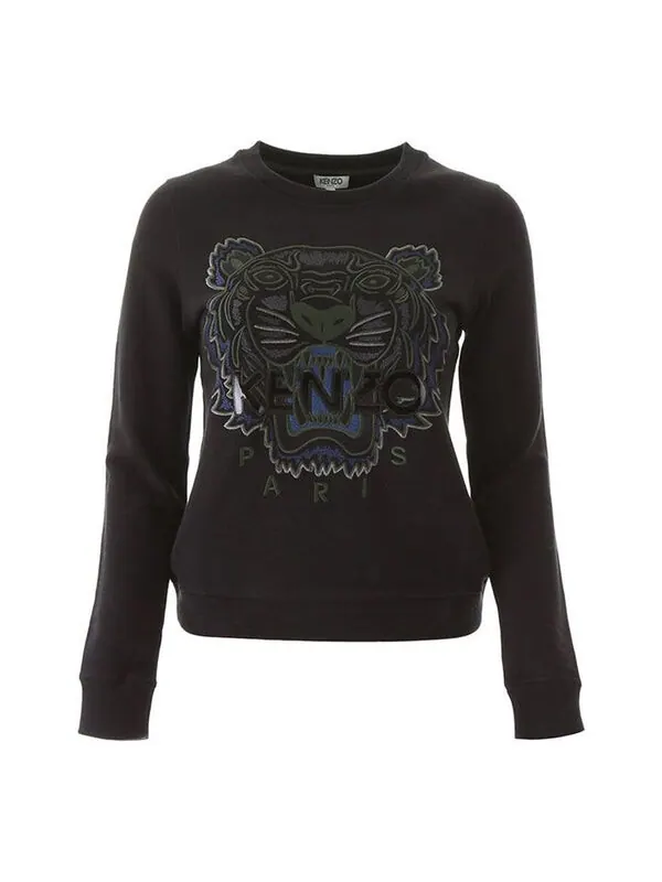 Свитер cotton tiger head printing long sleeves pullover hoodie black Kenzo — изображение 1 из 4, черный