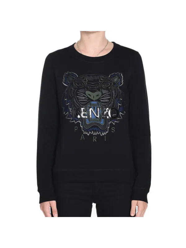 Свитер cotton tiger head printing long sleeves pullover hoodie black Kenzo — изображение 2 из 4, черный