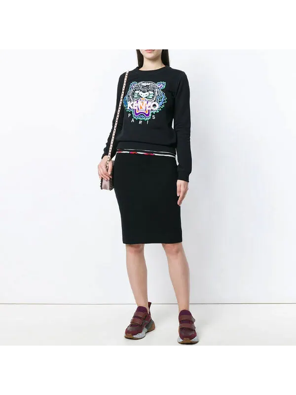 Свитер tiger head pattern long sleeves round neck hoodie black Kenzo — изображение 3 из 4, черный