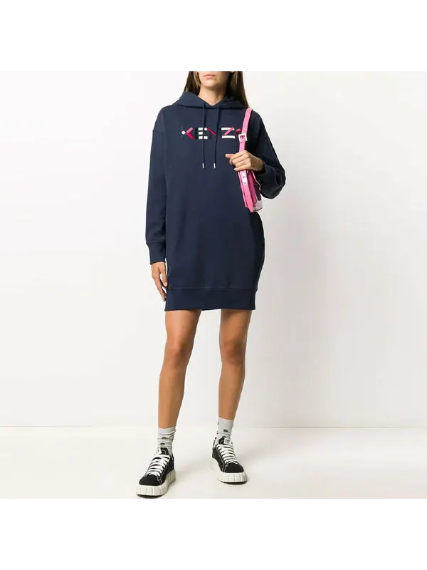 Свитер fw20 logo embroidered fleece lined hooded long sleeves hoodie navy blue Kenzo — изображение 3 из 4, синий