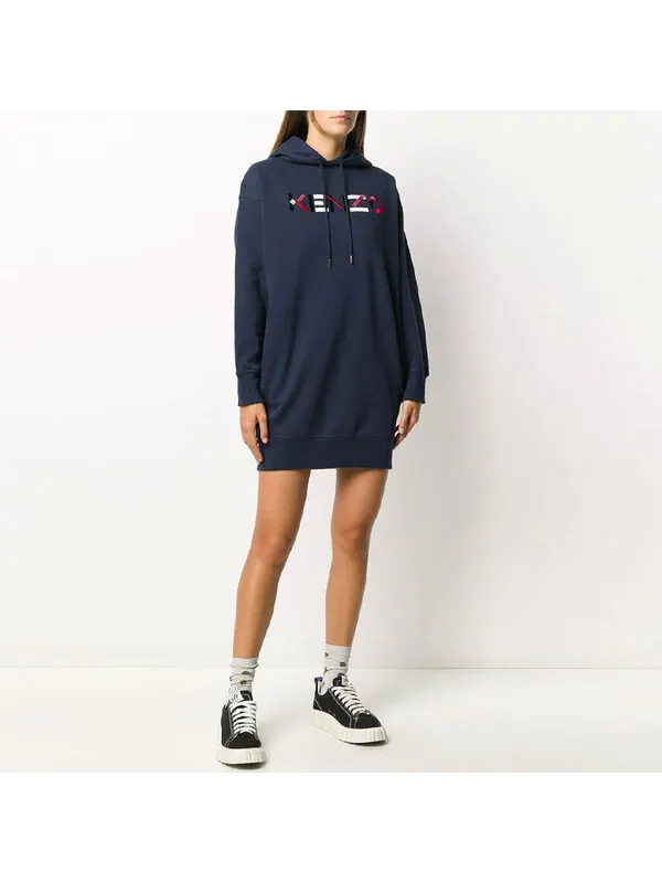 Свитер fw20 logo embroidered fleece lined hooded long sleeves hoodie navy blue Kenzo — изображение 4 из 4, синий