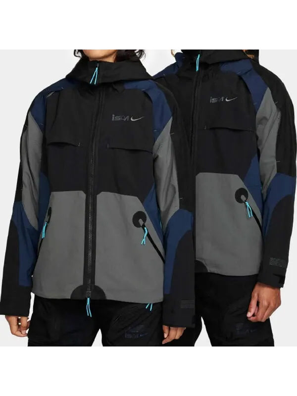 Куртка Nike ISPA Jacket 'Black Midnight Navy Iron Grey' — изображение 2 из 4, черный/темно-синий