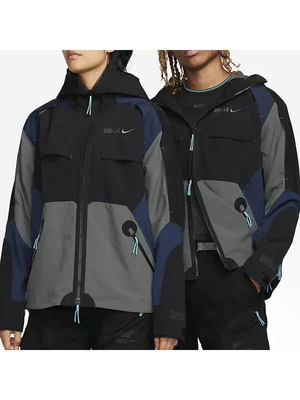 Куртка Nike ISPA Jacket 'Black Midnight Navy Iron Grey' — изображение 4 из 4, черный/темно-синий
