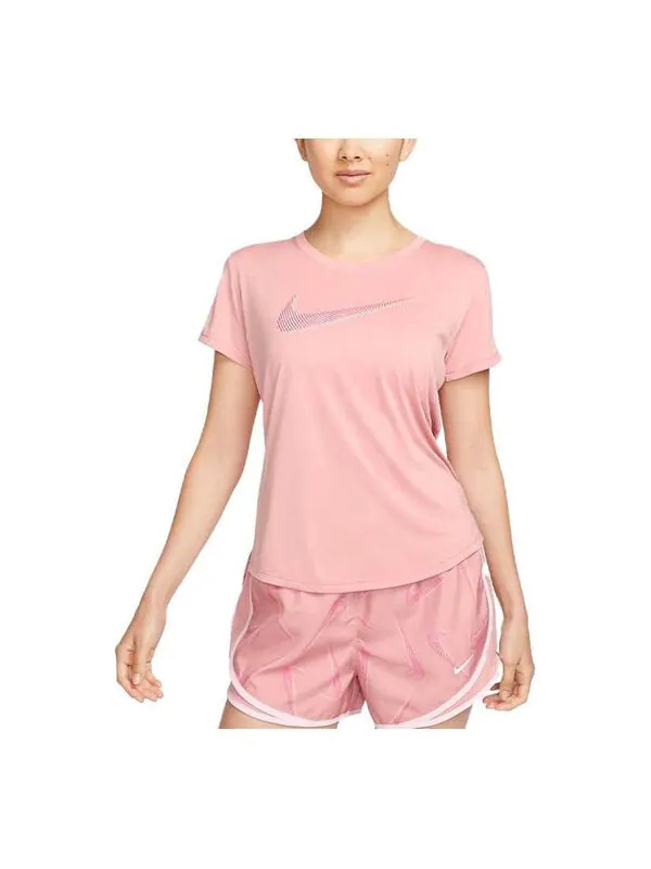 Топ (WMNS) Nike Dri-FIT Swoosh Short-Sleeve Running Top 'Red Stardust Fierce Pink' — изображение 1 из 3, красный/розовый