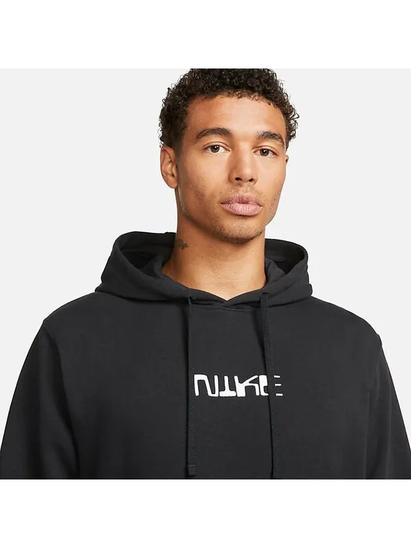Толстовка Nike Club Fleece Pullover Soccer Hoodie 'Black' — изображение 3 из 4, черный/белый