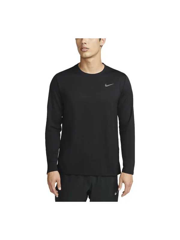 Футболка майка для бега с длинным рукавом miler dri fit uv Nike — изображение 1 из 2, черный/белый