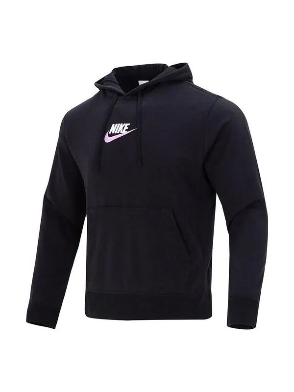 Толстовка Nike Club French Terry Pullover Hoodie 'Black' — изображение 1 из 4, черный/белый