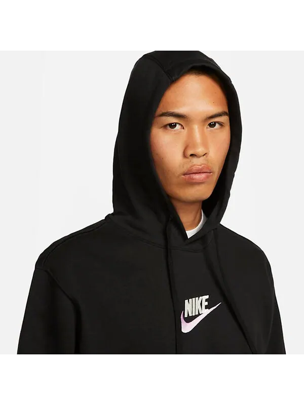 Толстовка Nike Club French Terry Pullover Hoodie 'Black' — изображение 3 из 4, черный/белый