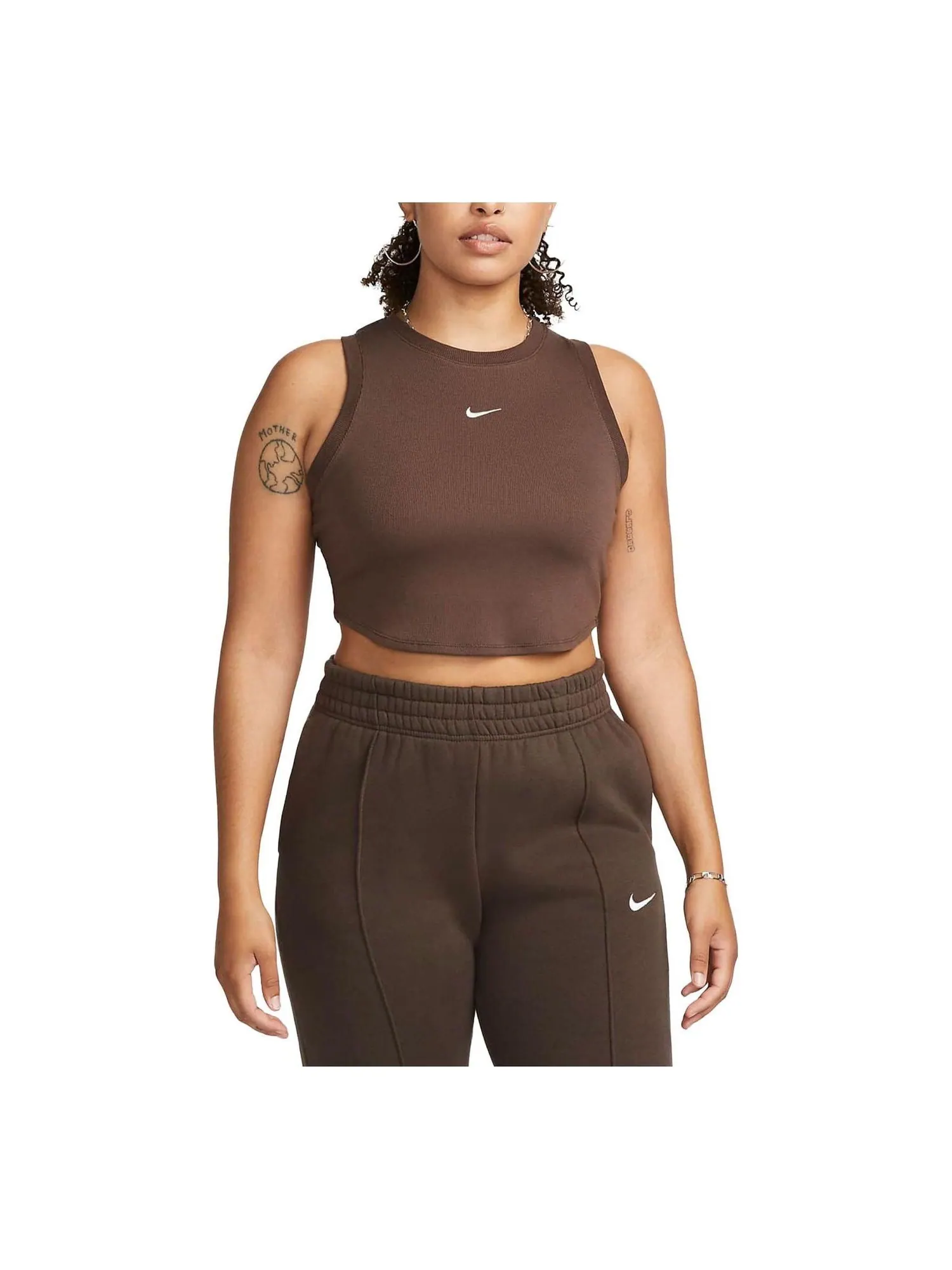 Спортивный топ (WMNS) Nike Sportswear Essentials Ribbed Cropped Tank Top 'Brwon' FB8280-237 — изображение 2 из 3, коричневый