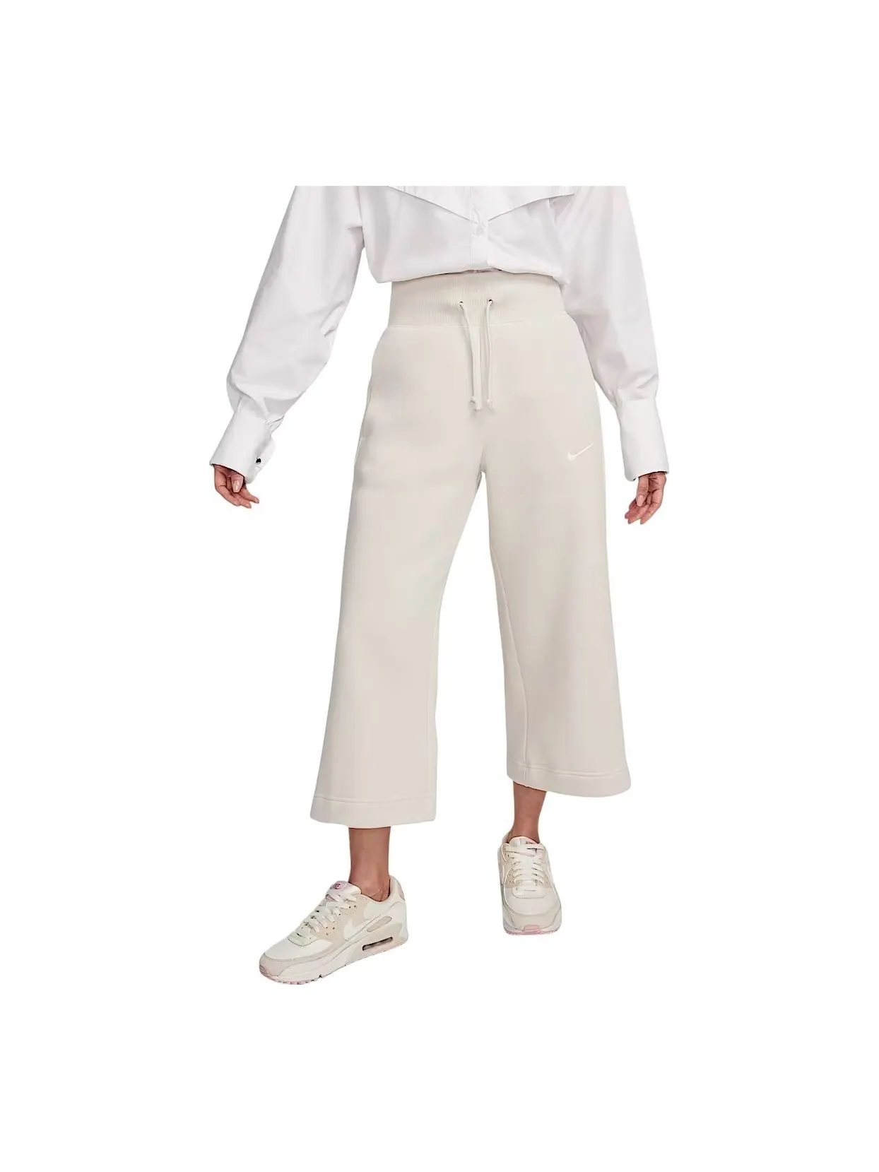 Брюки (WMNS) Nike High-Waisted Cropped Tracksuit Bottoms 'Beige' — изображение 1 из 5, бежевый