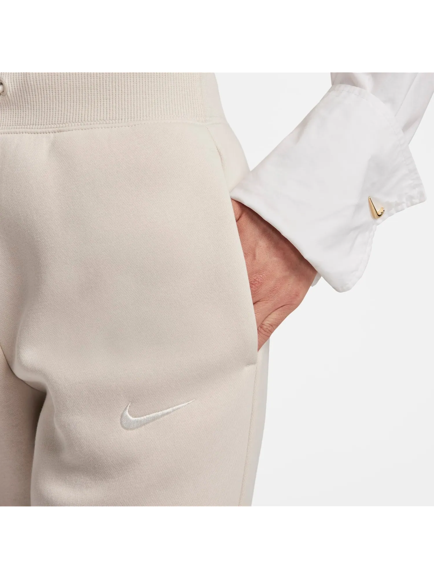 Брюки (WMNS) Nike High-Waisted Cropped Tracksuit Bottoms 'Beige' — изображение 4 из 5, бежевый