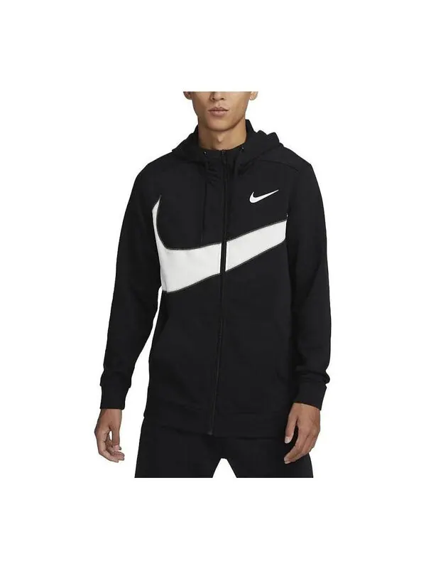 Толстовка с капюшоном Dri Fit Fleece Full Zip Fitness Hoodie Nike — изображение 1 из 1, черный/белый