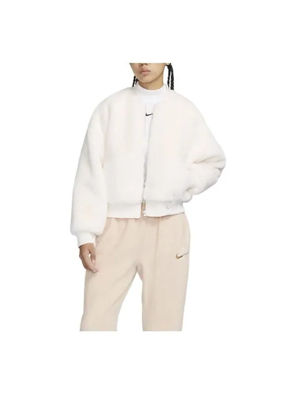 Куртка (WMNS) Nike sportswea Reversible Faux Fur Bomber Jacket 'Sail Sand' — изображение 1 из 3, песочный