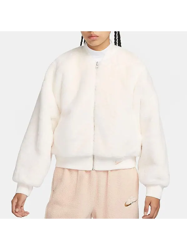 Куртка (WMNS) Nike sportswea Reversible Faux Fur Bomber Jacket 'Sail Sand' — изображение 2 из 3, песочный