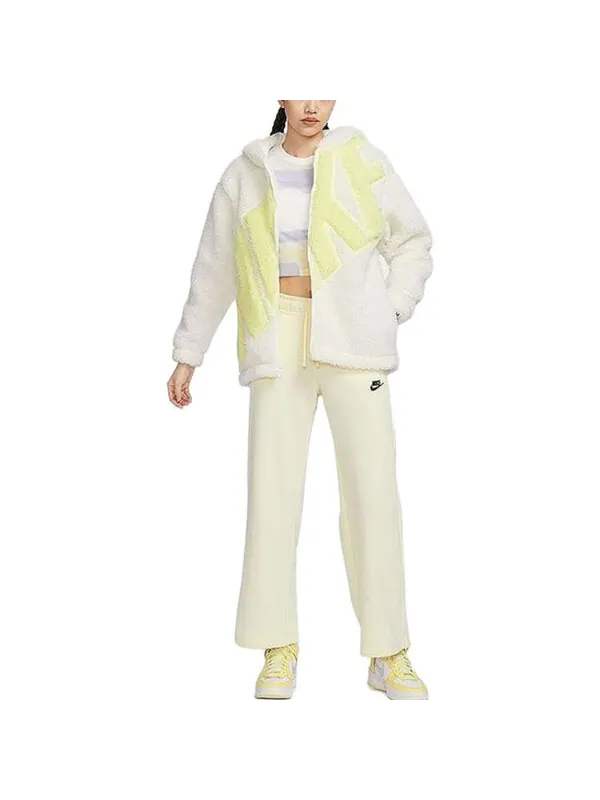 Куртка (WMNS) Nike Logo Sherpa Jacket 'White Yellow' — изображение 2 из 3, белый/желтый