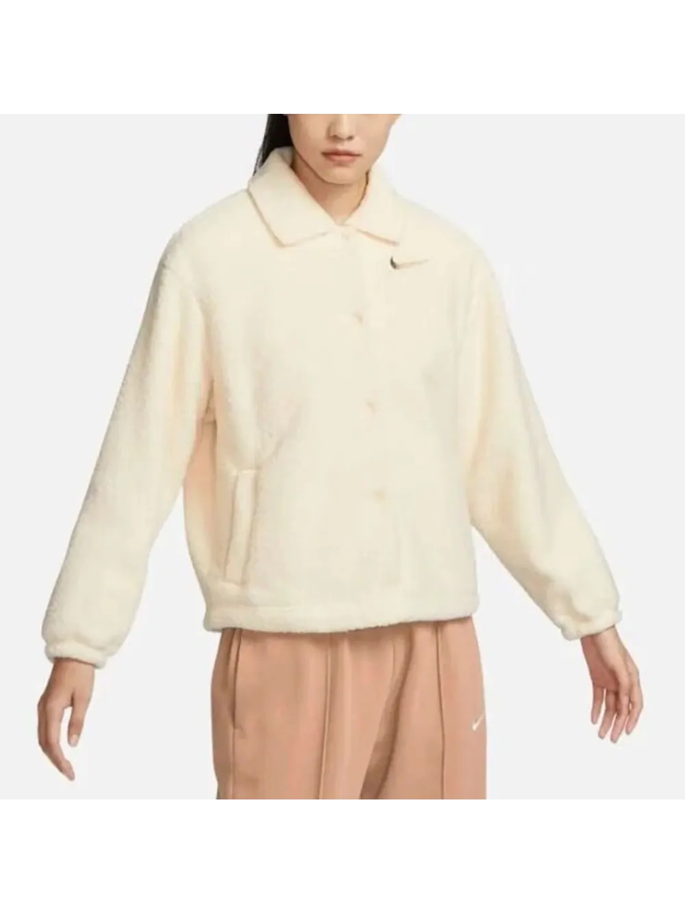 Куртка Nike Sportswear Collared High-pile — изображение 3 из 5, кремовый белый