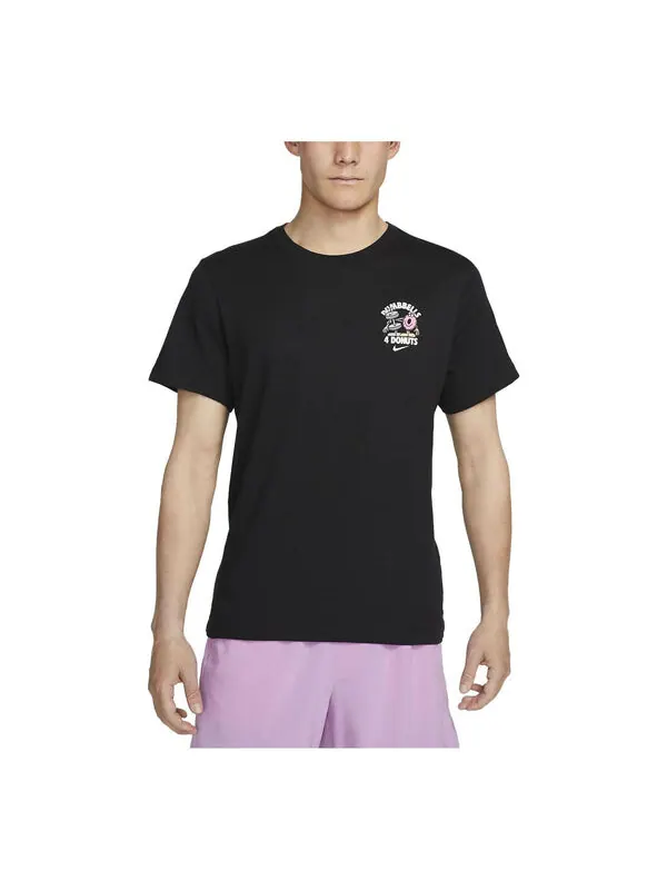 Футболка NIKE DRI-FIT Dumbbell Donut Short Sleeve 'Black' — изображение 1 из 4, черный/мульти