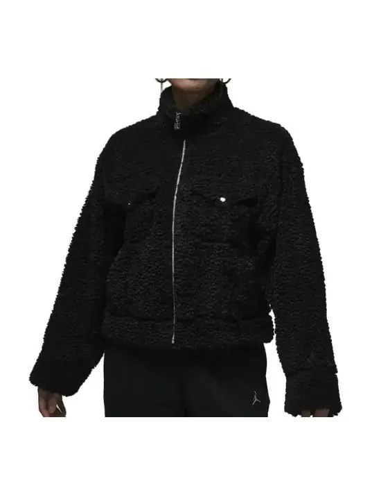 Куртка (WMNS) Air Jordan Teddy Jacket 'Black' — изображение 1 из 4, черный